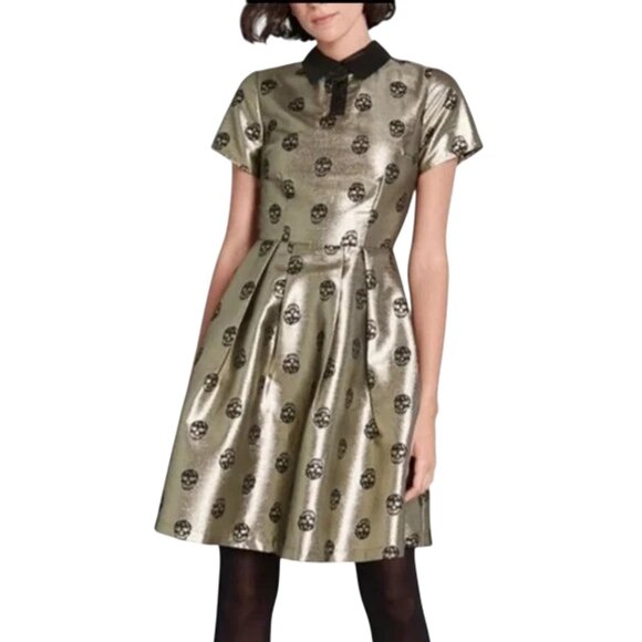 Modcloth Dresses & Skirts - Modcloth Dress Size 6‎ Metallic Gold Black Skull Fit And Flare Party NWT DR-1842